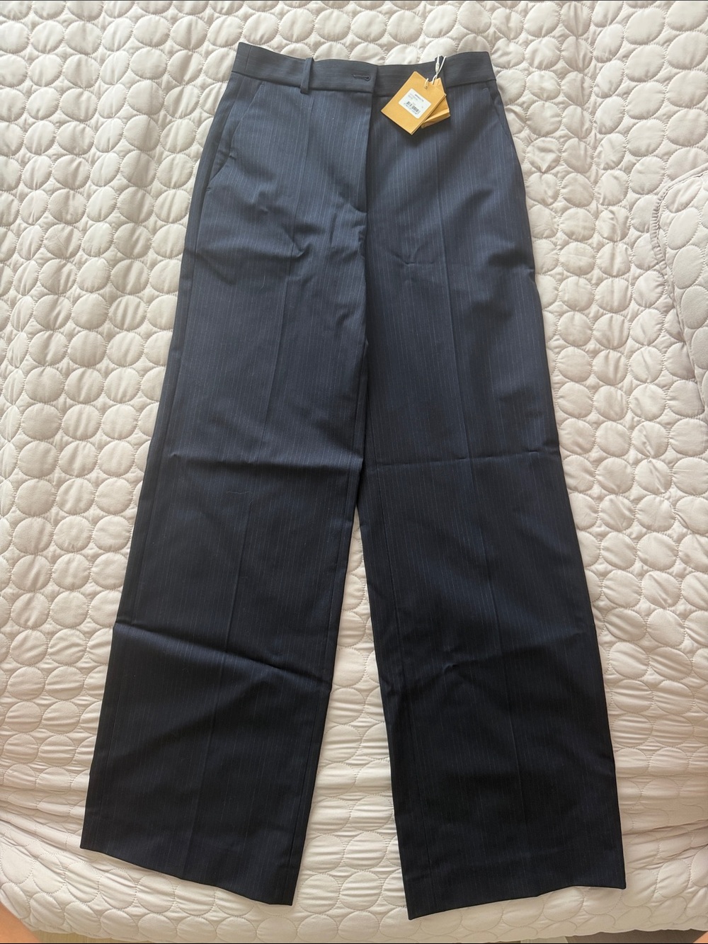 Men's Navy Pinstripe Dress Pants - Wide Leg Formal Trousers